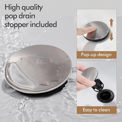 Fransiton Tall Vessel Sink Faucet Brushed Nickel Faucet for Bathroom Sink Tall Waterfall Bathroom Faucet Single Handle 1 or 3 Hole Wash with Pop-up Drain