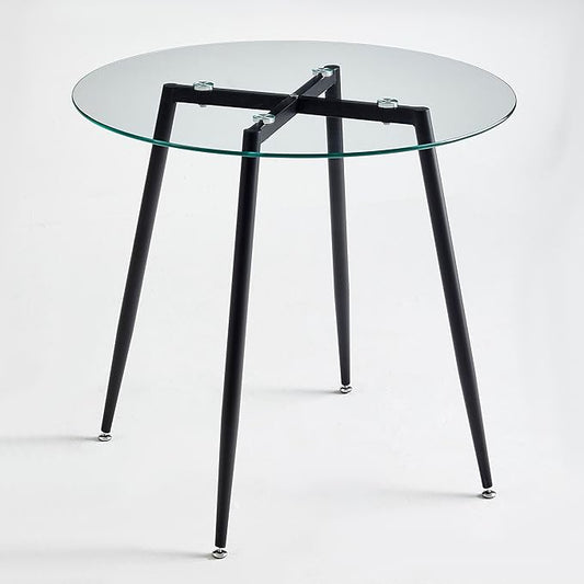 Modern 31" Round Tempered Glass Dining Table with Metal Legs Small Kitchen Table for Dining Room Breakfast Nook or Apartment Space Saving
