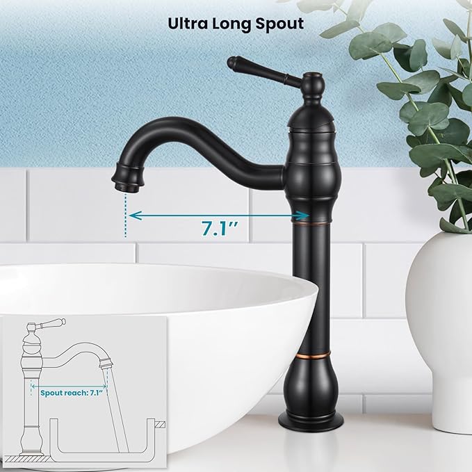 gotonovo Vessel Sink Faucet 360° Swivel Spout Single Handle Tall Bathroom Faucet 1 Hole Farmhouse Lavatory Washbasin Mixer Tap Matching Supply Hoses, Without Pop Up Drain, Oil Rubbed Bronze