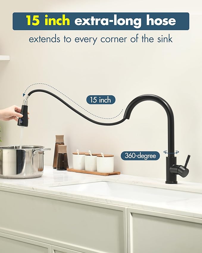 GIMILI LED Kitchen Faucet with Pull Down Sprayer Single Hole Kitchen Sink Faucet Suitable for Farmhouses RV Laundry Room Outdoor and Campers Matte Black