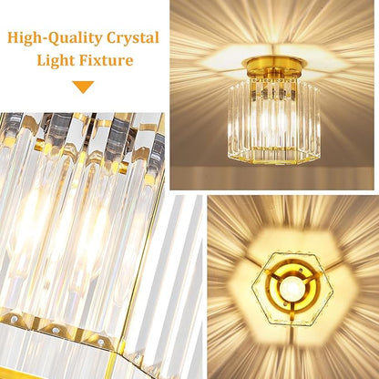 TOULMJ 2 Pack Brushed Gold Ceiling Lights, Modern Crystal Semi Flush Mount Kitchen Ceiling Lighting Fixtures Hallway Ceiling Lamp for Bathroom Bedroom Laundry Room Entryway Foyer Lighting