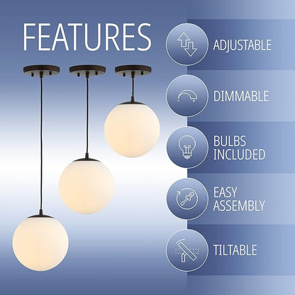 JONATHAN Y 7.75" White/Oil Rubbed Bronze Modern Globe LED Pendant Light, Industrial Hanging Ceiling Lamp for Kitchen Island, White Glass Globe Shade, LED Bulb Included (JYL9528B)