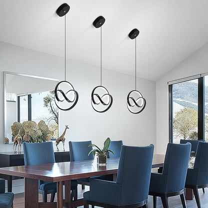 Modern LED Pendant Light Fixtures 4000K Pendant Lights Kitchen Island Lighting Adjustable Height Black Hanging Lamp for Dining Room Bedroom Living Room,2 Packs