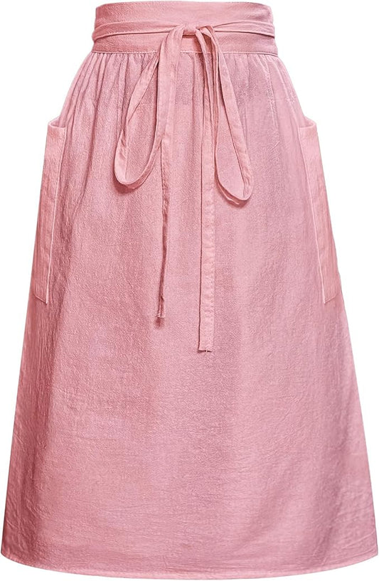 Cityelf Cotton Linen Half Apron for Women Vintage Waist Apron Ruffle Plain Bright Color for Cooking Painting Artwork