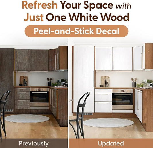 White Wood Grain Contact Paper, 17.3" x 197" Peel and Stick Wallpaper, Self-Adhesive Thick Textured Vinyl Wrap for Kitchen Cabinets, Countertop, Furniture, Waterproof DIY Decor