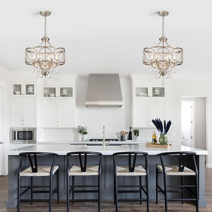 Crystal Chandeliers for Dining Room,17.7" Brushed Nickel 6 Lights Hanging Pendant Lighting Fixture Metal Farmhouse Chandelier for Kitchen Island Entryway Living Room