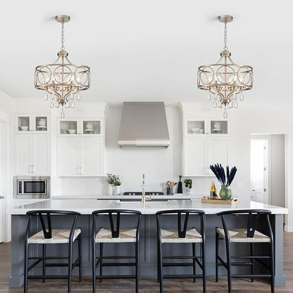 Crystal Chandeliers for Dining Room,17.7" Brushed Nickel 6 Lights Hanging Pendant Lighting Fixture Metal Farmhouse Chandelier for Kitchen Island Entryway Living Room