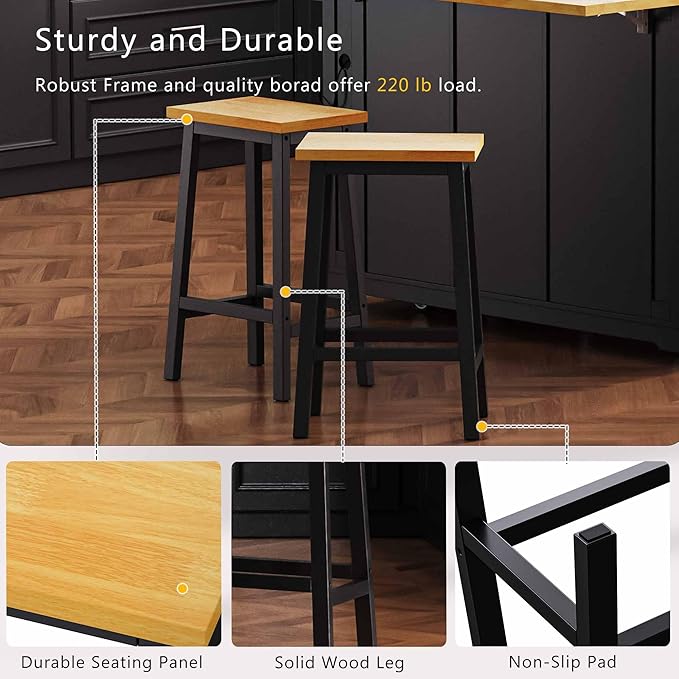 48 Inch Kitchen Island with 2 Bar Stools, Power Outlet & Storage - Rolling Kitchen Cart with Drop Leaf, Internal Door Racks, 5 Open Shelves, 2 Drawers, Black | All-in-One Mobile Workstation