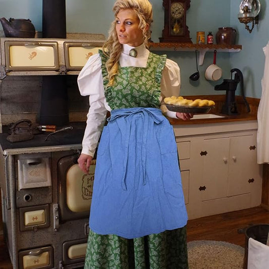 Cityelf Cotton Linen Half Apron for Women Vintage Waist Apron Ruffle Plain Bright Color for Cooking Painting Artwork