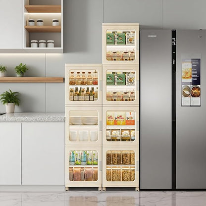 4-Tier Tall Narrow Bathroom Storage Cabinet with Magnetic Doors, Adjustable Shelves, Plastic Slim Bathroom Organizers and Storage Small Spaces Pantry Kitchen Laundry Room Quick Assembly