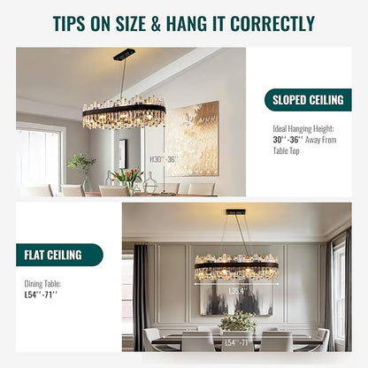 Siljoy Modern Crystal Chandelier, 16-Light Black Rectangular 2-Tiers K9 Crystal Raindrop Chandelier, Farmhouse Crystal Ceiling Light Fixture for Living Dining Room Kitchen Island L35.4 Inch