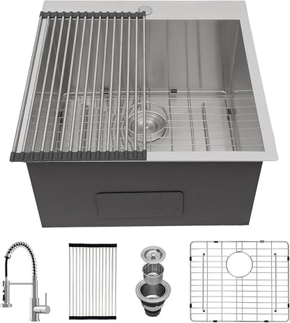 22 Laundry Sink Drop In with Faucet - Beslend 22x22x12 Inch Laundry Utility Sinks 12 Inch Deep Sink Stainless Steel Topmount Sinks 16 Gauge Single Bowl Sink for RV Laundry Room