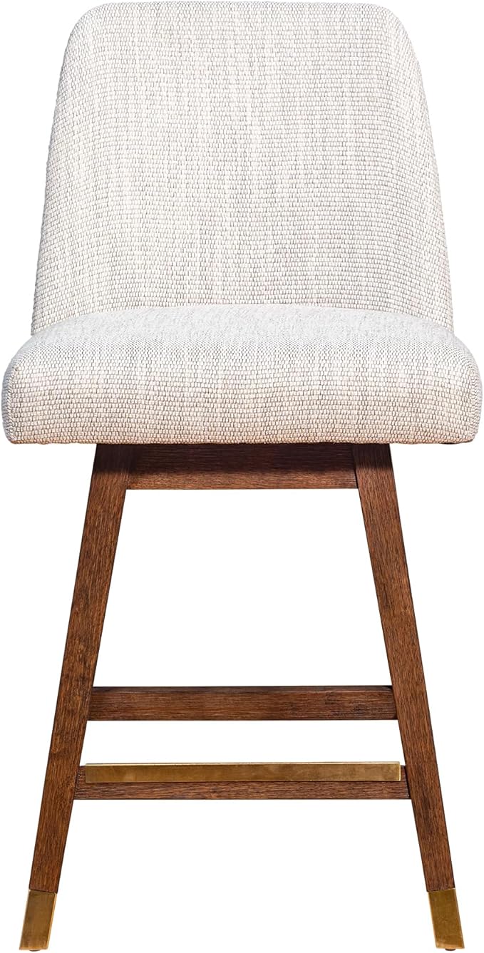 Armen Living Amalie Modern Farmhouse 26" Seat Height Swivel Bar Stool for Kitchen Island Counter in Brown Oak Wood with Beige Fabric