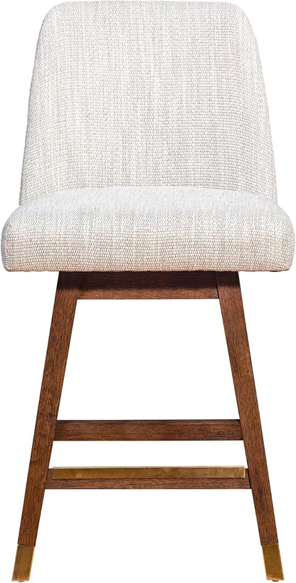 Armen Living Amalie Modern Farmhouse 26" Seat Height Swivel Bar Stool for Kitchen Island Counter in Brown Oak Wood with Beige Fabric