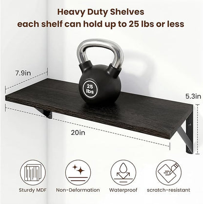 Axeman 20 Inch Floating Shelves | 8 Inch Deep Black Wall Shelves Set of 2 | 20''W x 8''D Black Wood Shelves for Bathroom Living Room Bedroom Kitchen