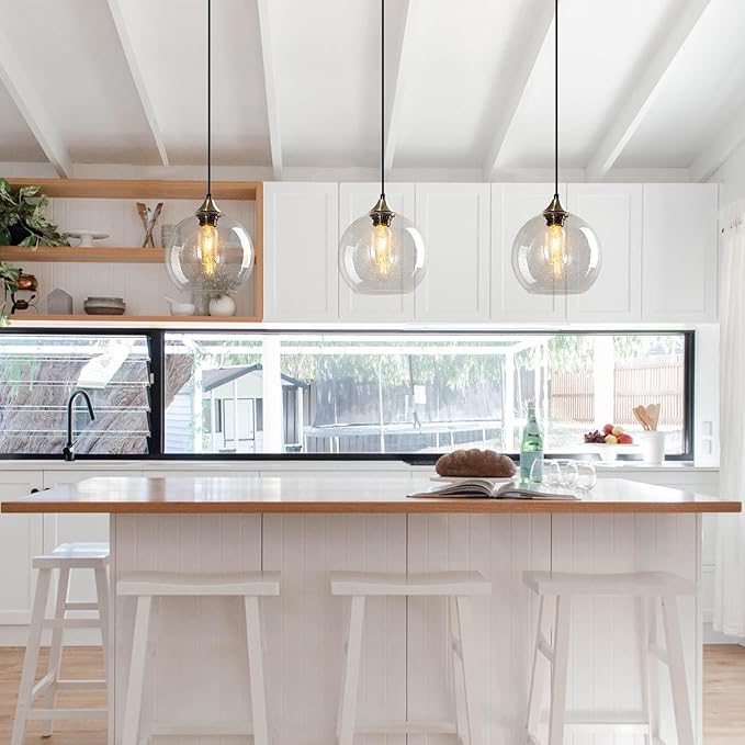 Clear Glass Pendant Lights Kitchen Island Lighting Globe Pendant Light Fixtures Modern Pendant Lighting for Kitchen Island Bedroom Living Dining Room Light Fixture(7.87in, 2-Pack)