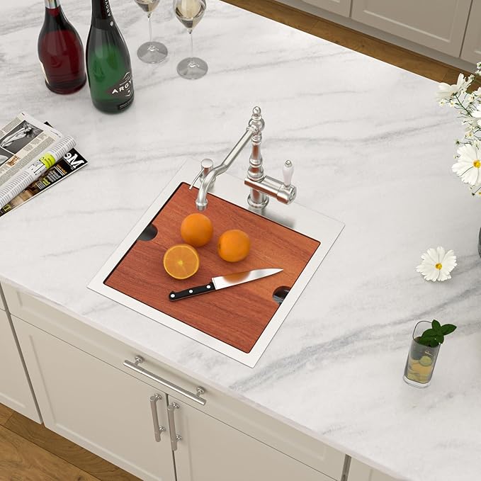 Dcolora Drop In Bar Sink 17x18x9 Inches, Workstation with Accessories, Brushed 304 Stainless Steel, Heavy Duty 16 Gauce, Small Single Bowl Perfect for Small Kitchen, Bar, Kitchen Island #DC-TW258003
