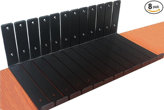 8 Pack - 9.25" L x 6" H x 1.5" W J Lip Shelf Brackets Rustic Farmhouse Iron Wall Floating Shelf Bracket Metal Shelf Bracket Industrial Shelf Supports with Screws Black