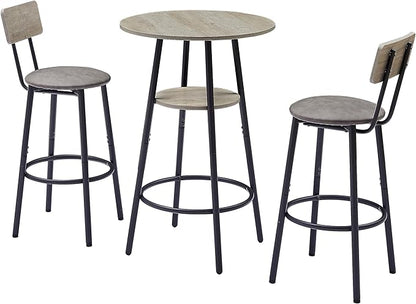 Gray Round Bar Stool Set with Shelf, Counter Height Stools for Kitchen Island, Breakfast Bar, Home Decor, Kitchen Island Stools with Table, Kitchen Table for Small Spaces, Breakfast Nook Dining Tables