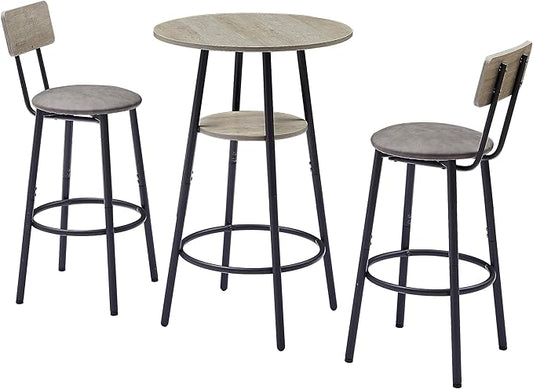 Gray Round Bar Stool Set with Shelf, Counter Height Stools for Kitchen Island, Breakfast Bar, Home Decor, Kitchen Island Stools with Table, Kitchen Table for Small Spaces, Breakfast Nook Dining Tables