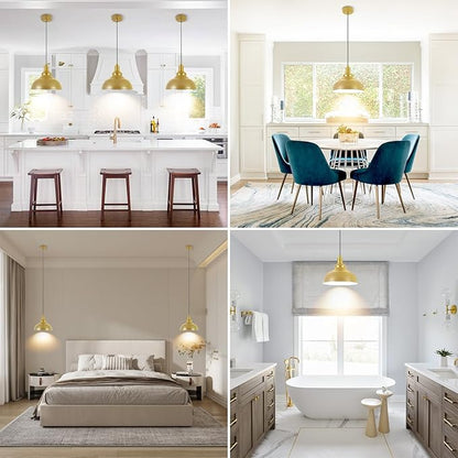 Battery Operated Pendant Lights, 2 Pack Rechargeable Pendant Light with Remote, Gold Pendant Light Fixtures for Kitchen island, Modern Industrial hanging Lights for Dining Room Hallway Bedroom