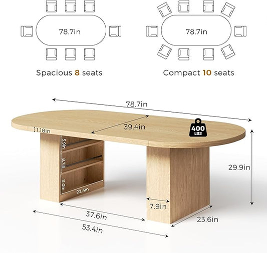Jocoevol 78.7" Dining Table for 6 8 10, Modern Dining Room Table with Storage, Wood Kitchen Table with Heavy Duty Legs, Dinner Tables for Kitchen Dining Room (Natural)