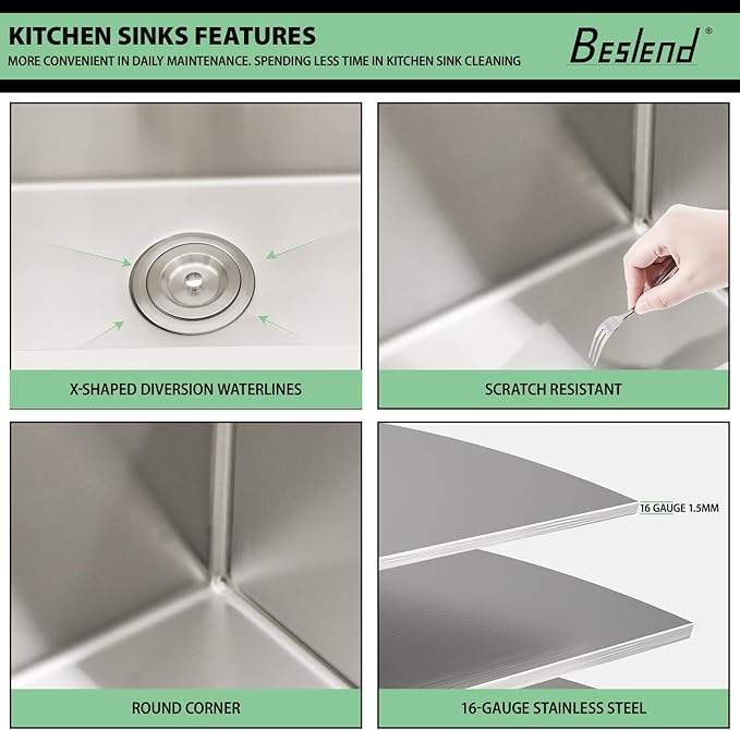 33 Inch Waterfall Kitchen Sink - Beslend 33x19 Drop In Waterfall Sink Workstation Smart Sinks 16 Gauge Stainless Steel Single Bowl Single Dish Basin with Faucet Combo