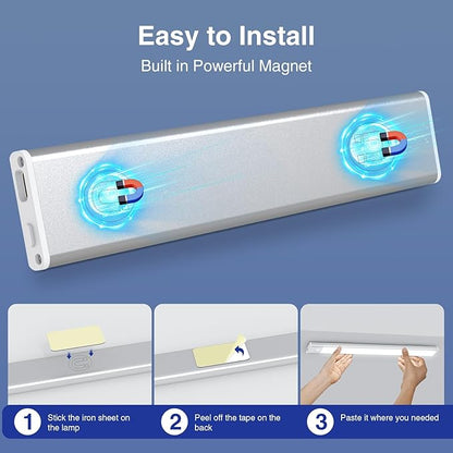 Onforu Under Cabinet Lighting, 54 LED Motion Sensor Light, Dimmable & 3 Color Temperature Closet Lights, 1500mAh USB Rechargeable Battery Operated, Magnetic Under Counter Lights for Kitchen 12inch