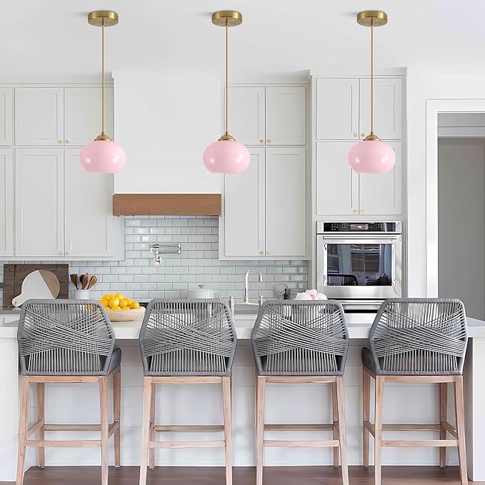 KCO Lighting Pink Globe Pendant Light Mid Century Modern Small Glass Pendant Lighting Brass Gold Chandelier Nordic Girl Room Kitchen Island