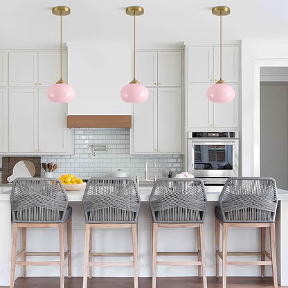 KCO Lighting Pink Globe Pendant Light Mid Century Modern Small Glass Pendant Lighting Brass Gold Chandelier Nordic Girl Room Kitchen Island