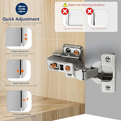 Ravinte 30 Pack 15 Pairs European Kitchen Cabinet Hinges Soft Close Insert Door Heavy-Duty Frameless Adjustable Concealed Cabinet Cup Hinges