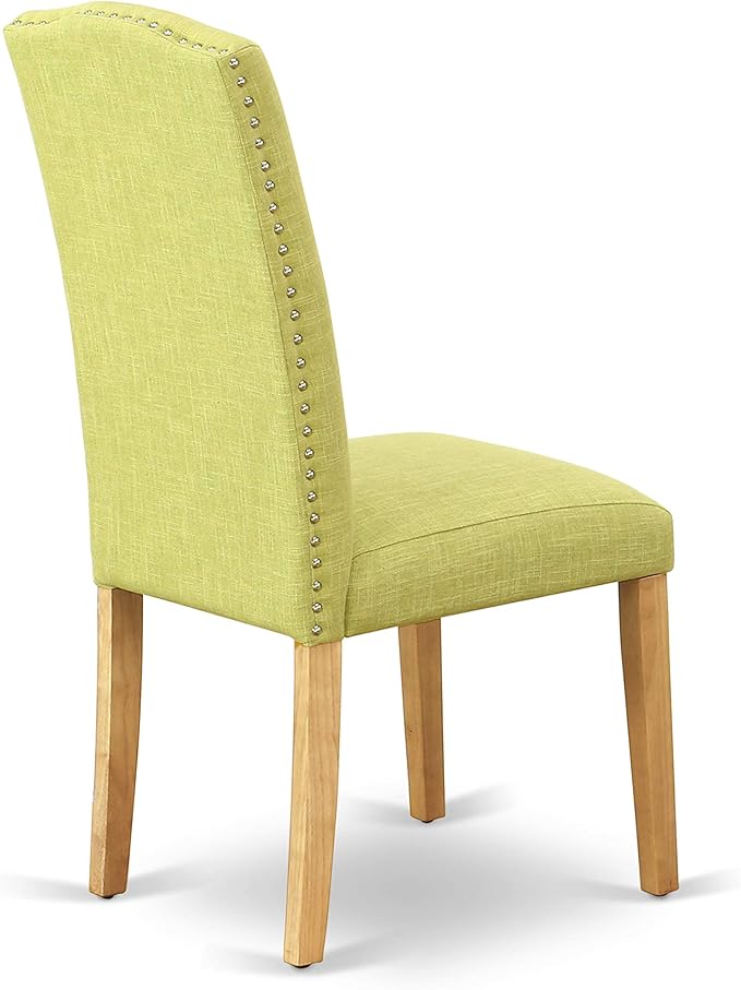 East West Furniture ENP4T07 Encinal Parson Dining Chairs - Nailhead Trim Limelight Linen Fabric Upholstered Chairs, Set of 2, Oak