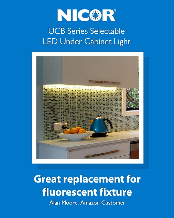 42” LED Direct Wire Under Cabinet Light - Undercounter LED Lights for Kitchen - Selectable CCT 2700K-5000K, 1224-1296 Lumens, 18W - UCB Series Hardwired Under Cabinet Lighting by NICOR Lighting
