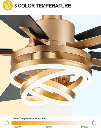 Dawn Whisper 52" Ceiling Fan with Light Gold Chandelier Fan DC Motor Dimmable LED Modern Ceiling Fan with Light for Bedroom Living Room