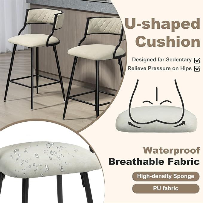 Modern Glass High Top Bar Table Set for 2, Bar Stools Island Chairs, Clear Round Pub Tall Table with Faux Leather Counter Height Padded Stools for Home Bar Dinning Room Kitchen (Beige)