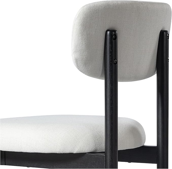 Casaphoria Upholstered Dining Chairs Set of 2, Mid-Century Modern Kitchen Chairs with Solid Wood Legs & Thick Cushion, Ergonomic Fabric Accent Chairs for Dining Room, Vanity & Office, White and Black