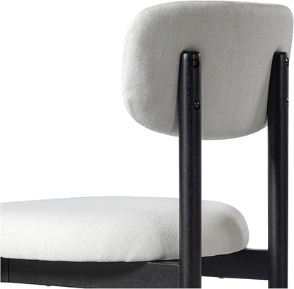 Casaphoria Upholstered Dining Chairs Set of 2, Mid-Century Modern Kitchen Chairs with Solid Wood Legs & Thick Cushion, Ergonomic Fabric Accent Chairs for Dining Room, Vanity & Office, White and Black