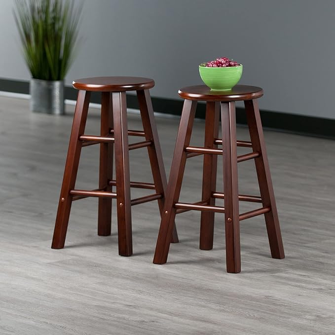 Winsome Element 2-Piece Counter Stool Set, 24" in Walnut, Classic Backless Bar Chairs for Kitchen & Dining Room Seating, Timeless Essential Furniture for Home, Dorm, Apartments
