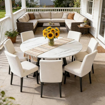 Wood Round Foldable Table Top Only Large Portable Tabletop for Desktop Transformation 47 51 55 59 63 71 inch 4-Fold Folding Round Table Top Extender Space Saving for Family Dinners(White Marble,94")