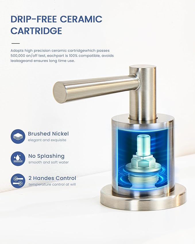 Bathroom Faucet 3 Hole - 8 Inch Widespread Bathroom Faucet with Sprayer, Brushed Nickel Sink Faucet Bathroom 2 Handles - Pull Down Vanity Faucets with Pop Up Drain and Supply Lines