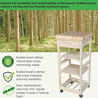 IC International Concepts, Kitchen Trolley, Solid Wood, Real Parawood, 15" W x 15" D x 33" H, 50 lbs/Shelf wt. Capacity, Easy Assembly, DIY, Paint or Stain Your Way, Unfinished