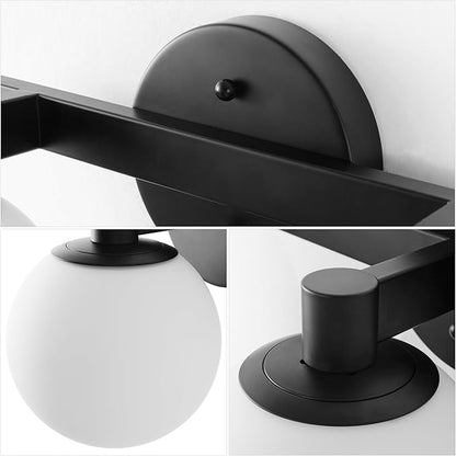JONATHAN Y 34" Black/White Modern Globe LED Vanity Wall Sconce Light, White Frosted Glass Shade, Mid-Century Art Deco Wall Lamp for Bathroom, Kitchen, Hallway (JYL3543B)