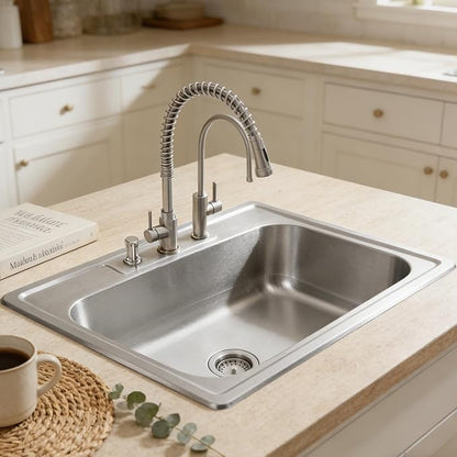 MILOSEN 33''x22'' Drop in Kitchen Sink, Topmount T304 Stainless Steel Sink with Three Holes, Single Bowl 9'' Deep Sinks with Strainer, Round Corner Large and Deep Sinks, Brushed Finish