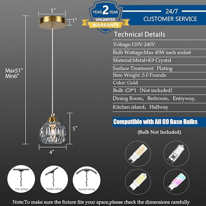 Weesalife Crystal Chandeliers for Dining Room Lights Fixture Over Table, 3 Pack Gold Modern Pendant Light Fixture，Crystal Pendant Lighting for Kitchen Island Bathroom Bar