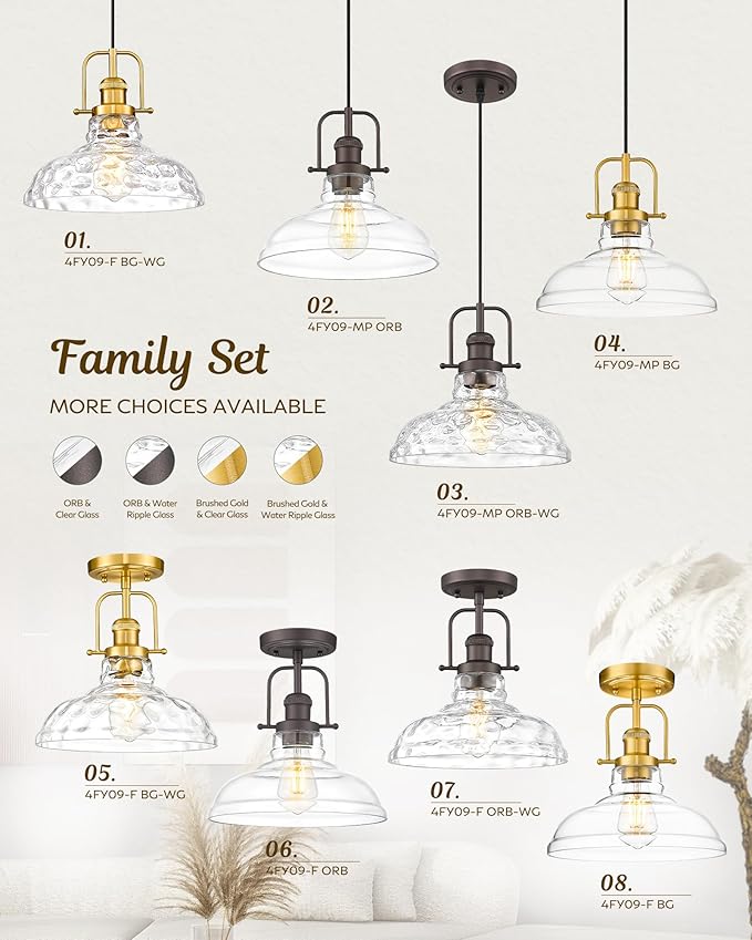 FEMILA 11" Modern Kitchen Pendant Lighting Over Island, Farmhouse Gold Pendant Light, Adjustable Height, Brushed Gold Finish, 4FY09-MP BG-WG
