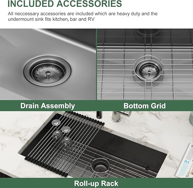 Black Undermount Kitchen Sink 33 Inch - Couoko 33x19 Gunmetal Black 16 Gauge Stainless Steel Single Bowl Undermount Sinks NANO PVD Large Deep Handmade Round Corner Sinks Basin 33"x19"x9"