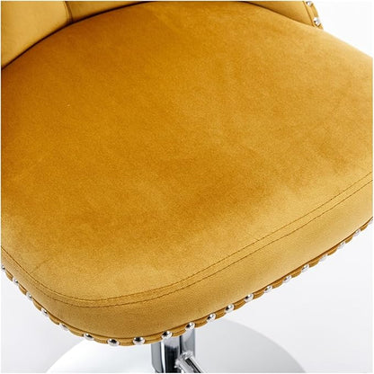 Swivel Velvet Barstools Adjusatble Seat Height from 25-33 Inch, Modern Upholstered Chrome Base Bar Stools with Backs Comfortable Tufted for Home Pub and Kitchen Island（Gold,Set of 2）,for Living Room