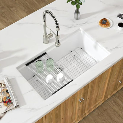 30 White Undermount Kitchen Sink Sink - 30''x19'' Granite Composite 9'' Deep Workstation Sink Ledge Quartz Classic Under Counter Single Bowl Basin