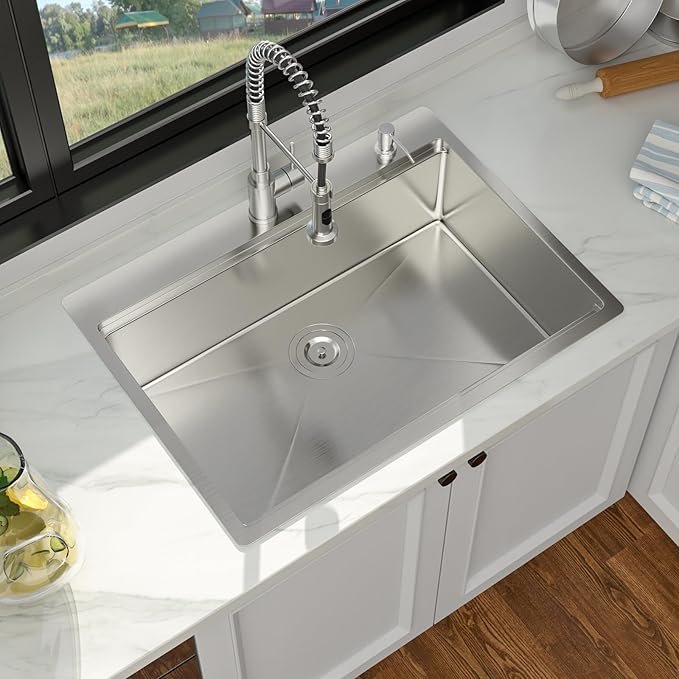 30 x 22 Drop In Kitchen Sink - 30 Inch Stainless Steel Topmount Kitchen Sink Workstation 16 Gauge Single Bowl Above Counter Handmade Basin