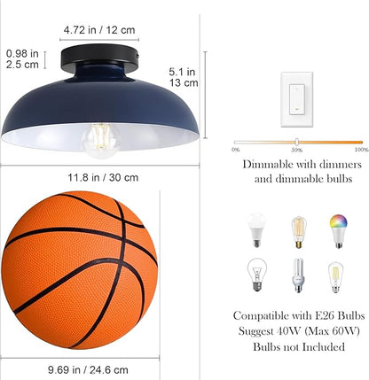 12 Inch Metal Semi Flush Mount Ceiling Light Fixture Industrial Small Ceiling Lights Kitchen Lighting Fixtures Ceiling with Navy Blue Shade for Hallway Entryway Bedroom Foyer Bathroom Laundry Room